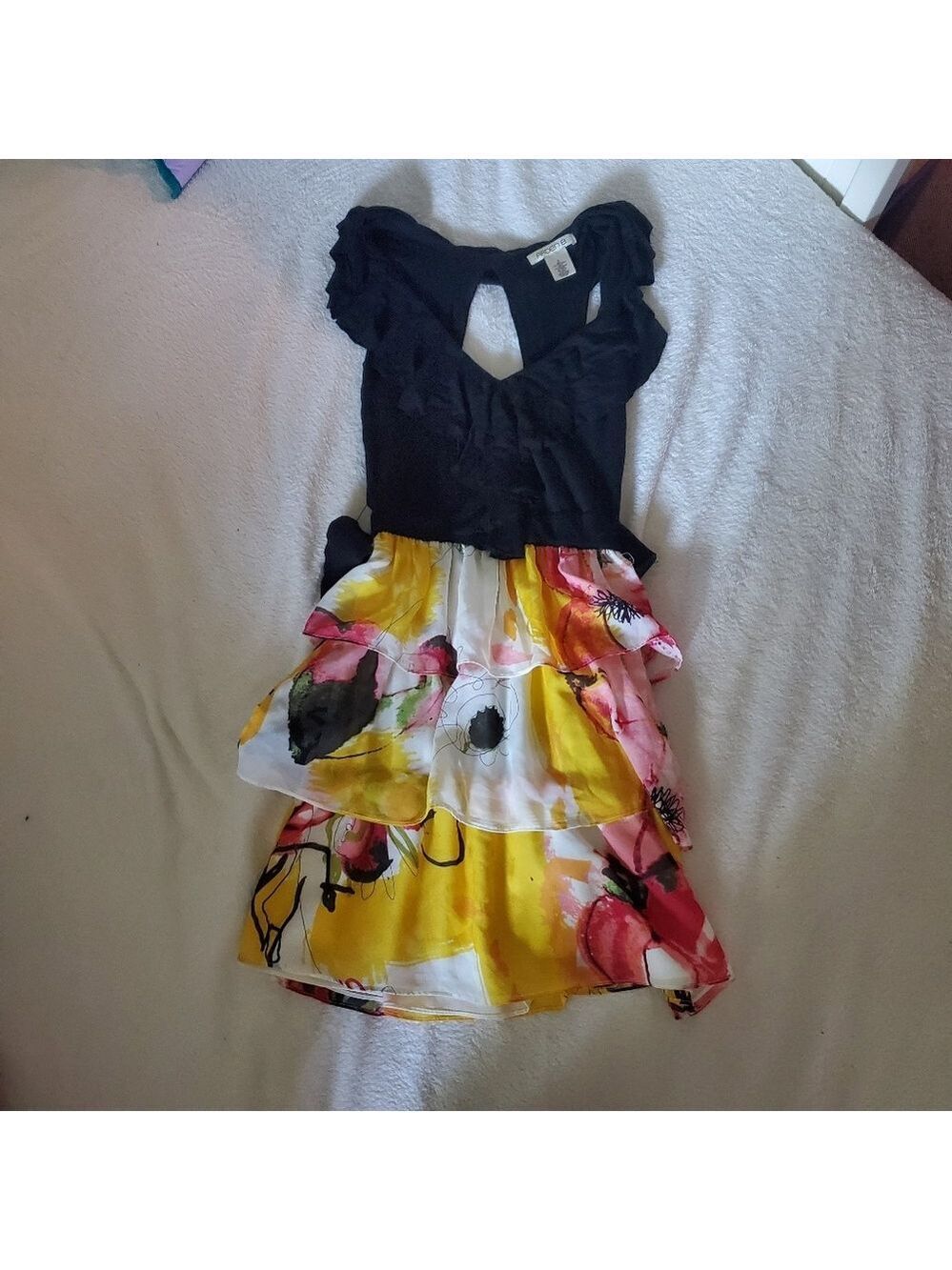 Arden B Black Floral Ruffle Dress